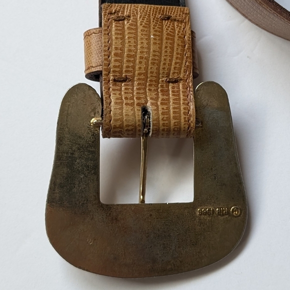 Vintage western style bonded leather belt goldtone buckle sz S/M - Picture 4 of 6